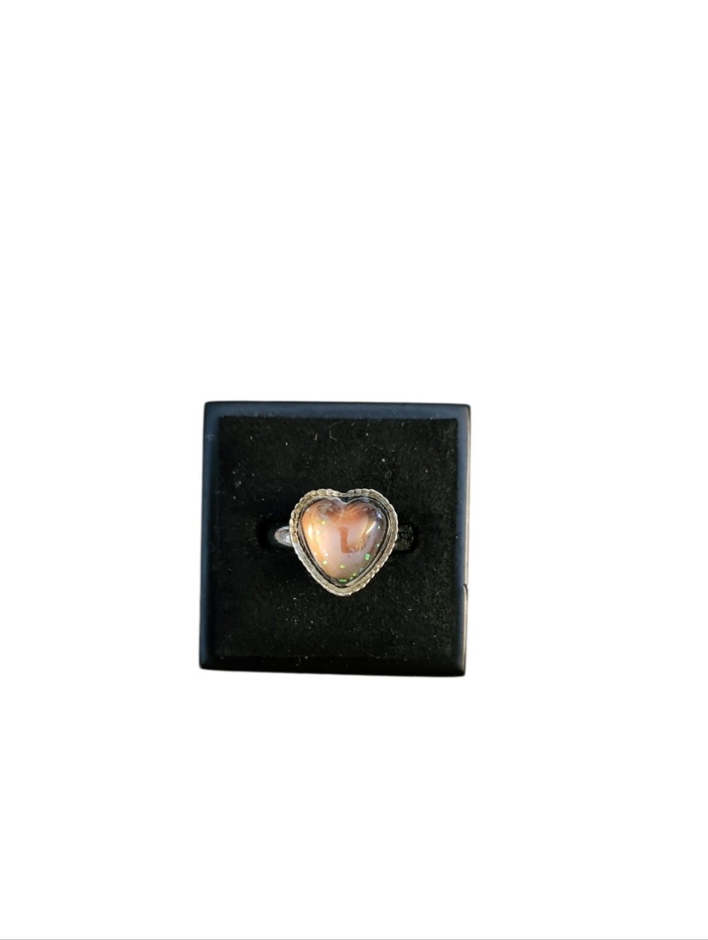 Size 7 Silver Toned Heart Shaped Glitter Mood Ring